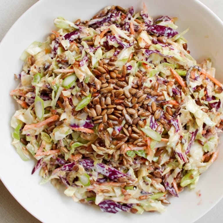 Homemade crunchy coleslaw salad: a refreshing vegetarian treat perfect for summer gatherings.