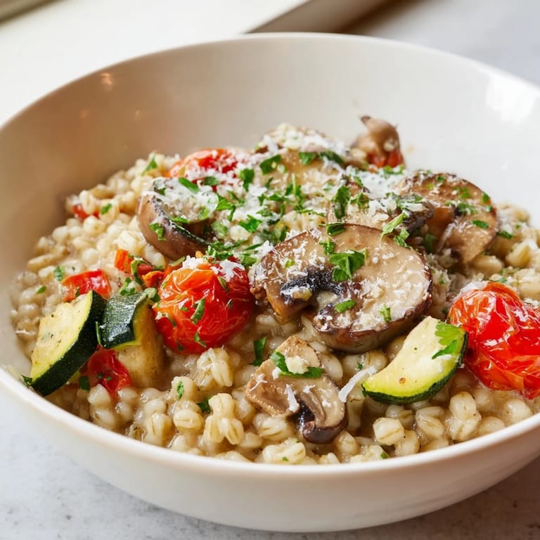 A comforting Pearled Barley Creamy Bowl with sautéed onions and finished with a rich, velvety cream sauce.