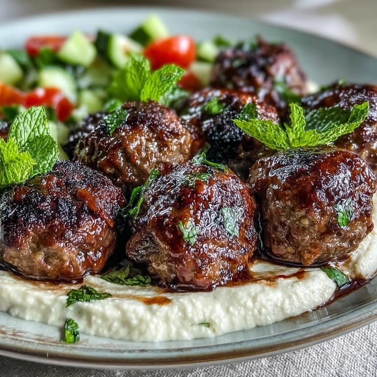 Freshly prepared venison meatballs sit beside a crisp spiced salad and smooth hummus, perfect for a healthy, high-protein meal.
