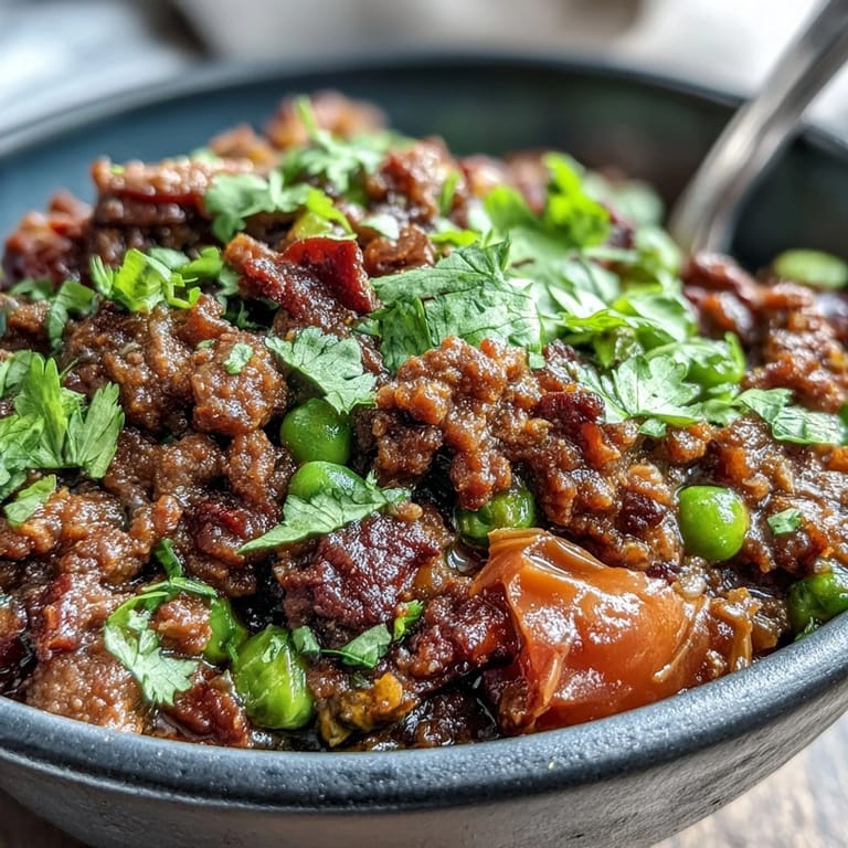 Golden-brown ground venison simmered in a rich, aromatic keema curry sauce, garnished with vibrant cilantro and lemon wedges.