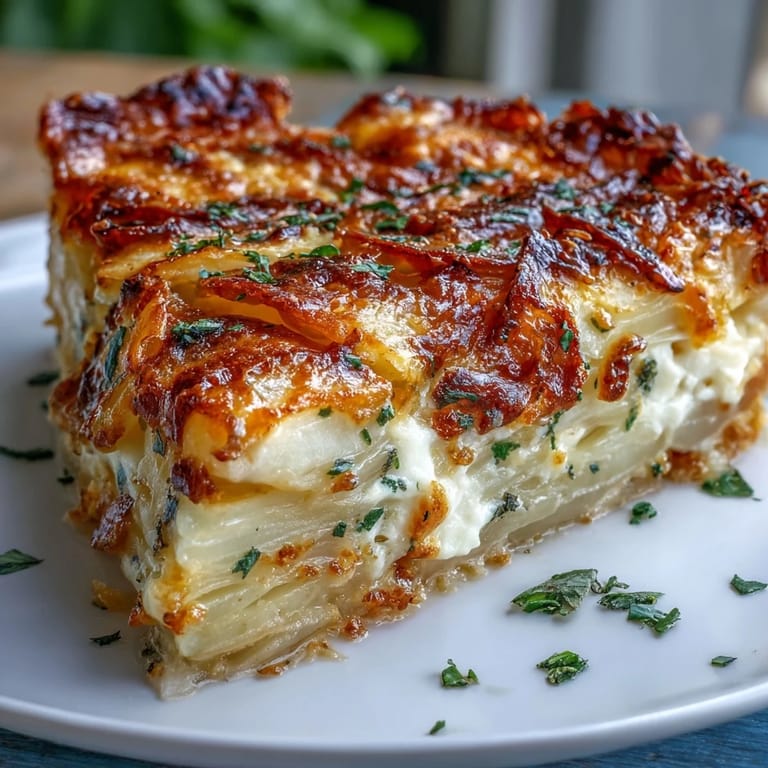 Fresh chives garnish the steaming Cheese and Potato Pie, revealing a rich, savory filling of Gruyère and cheddar.