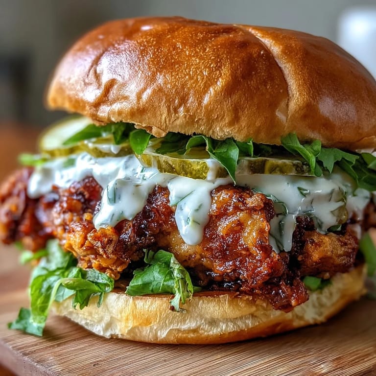 Crave-worthy Spicy Chicken Sandwich with crispy fried chicken, dill pickles, lettuce, and creamy sauce on a toasted brioche bun.
