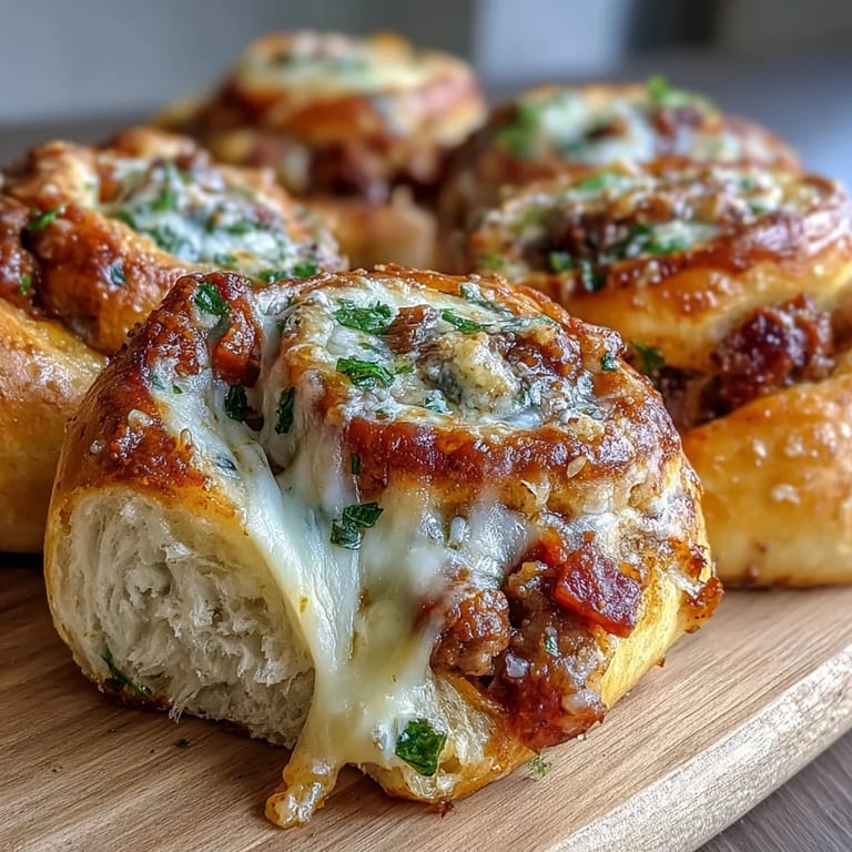 Slice open one of the warm Irresistible High Protein Pepperoni Pizza Rolls to reveal the hearty filling of lean ground beef and spicy pepperoni.