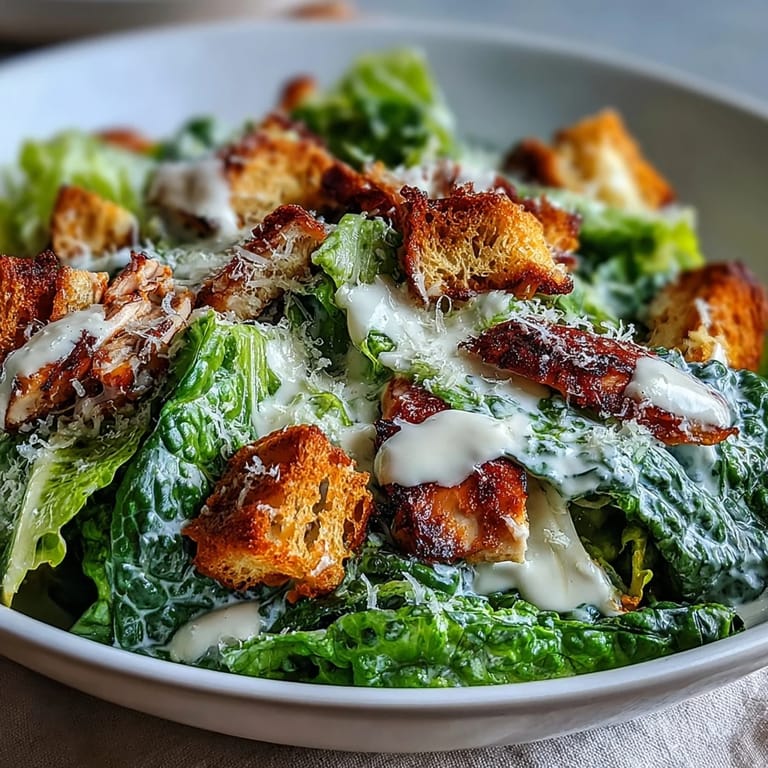 Crisp Romaine Caesar Bowl garnished with crunchy croutons and cheese, perfect for a quick weeknight meal.