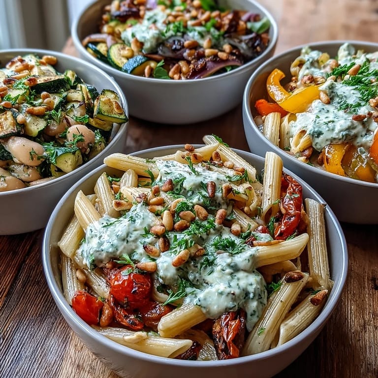 Close-up of creamy Whole Wheat Pasta Bowl, highlighting protein-packed cannellini bean sauce coating pasta and caramelized cherry tomatoes.
