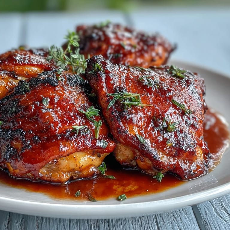 Juicy chicken thighs with caramelized guava BBQ glaze, paired with fluffy white rice.