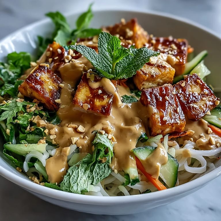 Healthy Asian spring roll bowl featuring fresh herbs, crunchy vegetables, and a luscious peanut sauce for a satisfying vegan lunch or dinner.