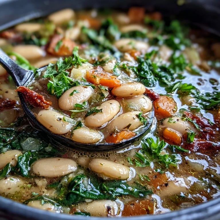 Hearty Italian white bean soup with kale, served alongside warm, buttery garlic bread for dipping.