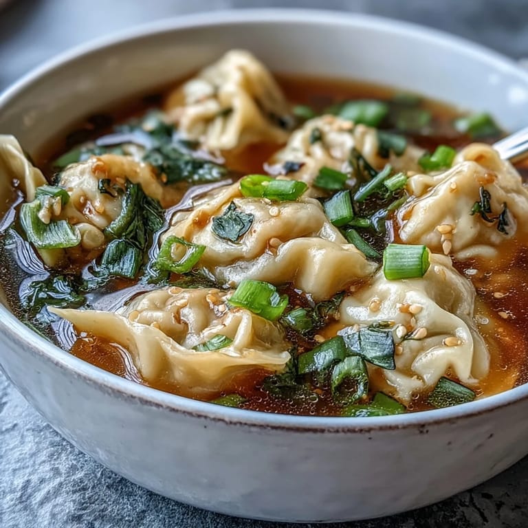 Comforting dumpling soup featuring chicken dumplings, scallions, and flavorful chicken broth.
