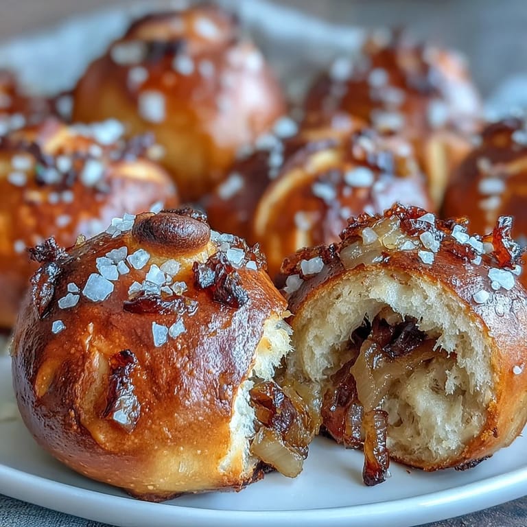 Homemade sourdough pretzel bites loaded with onions, boiled in baking soda bath, and baked to golden perfection.