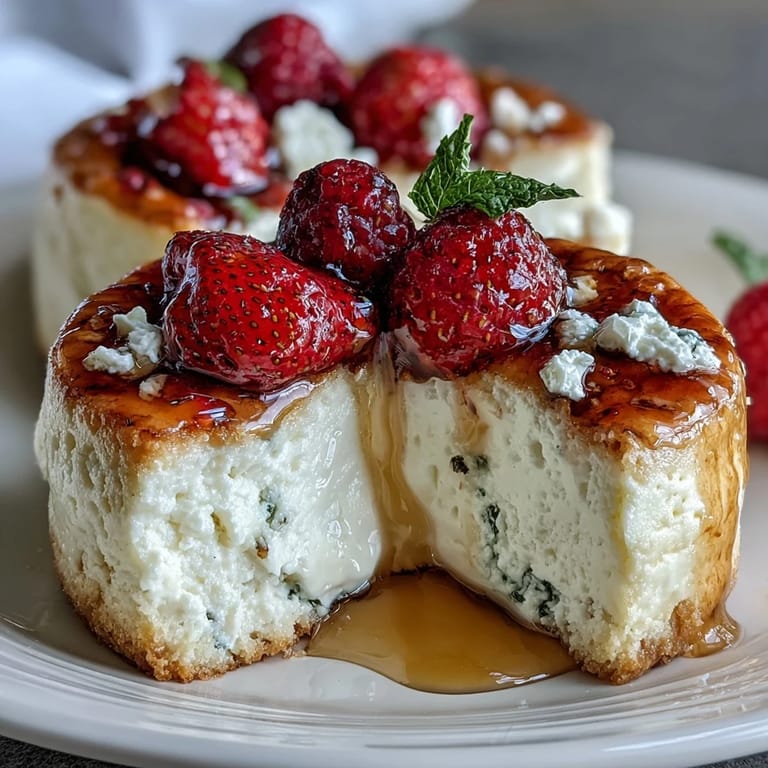 High-protein cheesecake cups blending smooth cottage cheese and Greek yogurt, baked in almond flour crusts for a healthy treat.