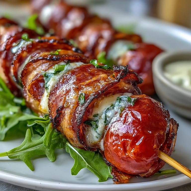A vibrant platter of Italian Sub Skewers with Homemade Aioli, featuring folded cured meats, fresh mozzarella, cherry tomatoes, and roasted peppers on bamboo skewers, perfect for outdoor gatherings.