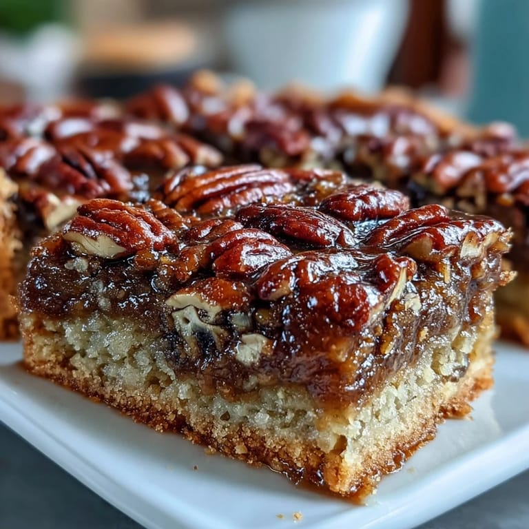 Golden-brown pecan pie bars with rich, gooey filling and crunchy nuts, a Southern dessert classic for Derby celebrations.  