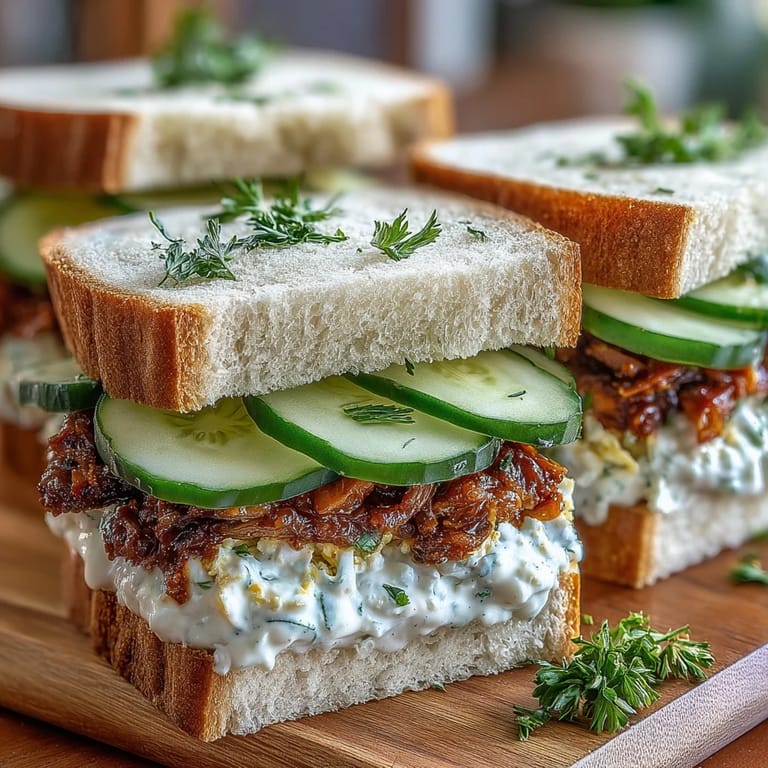 Elegant finger sandwiches featuring three varieties—cucumber dill, creamy egg salad, and savory ham—perfect for Derby parties.