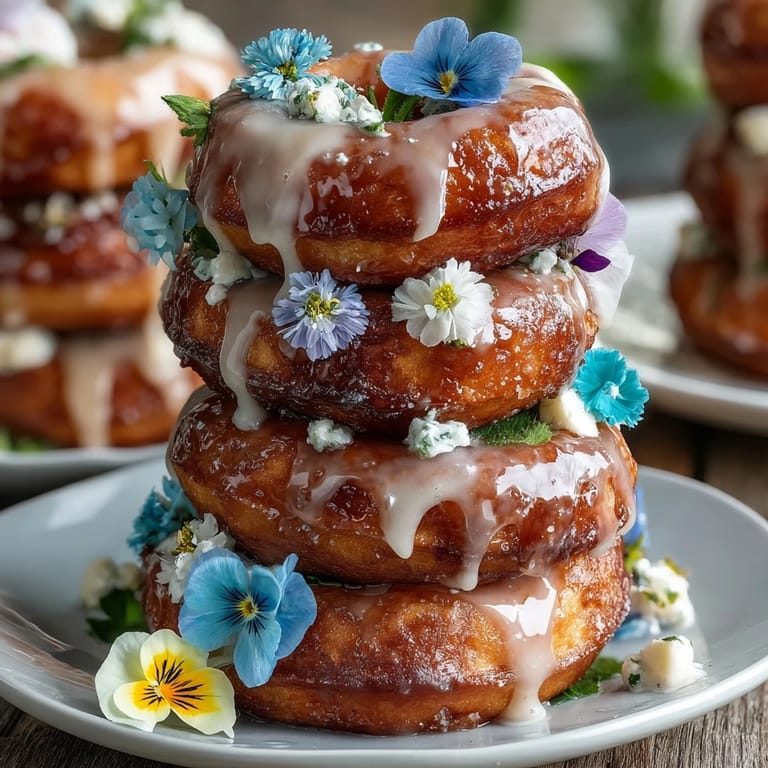 Baby in Bloom Mini Donut Tower with Flowers, featuring colorful mini donuts stacked high and decorated with delicate edible petals.