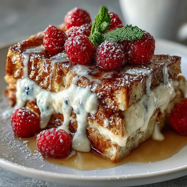 Warm, golden pancake casserole layered with juicy berries and a vanilla-scented custard, perfect for a festive brunch table.  