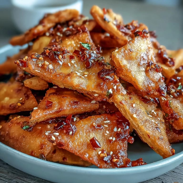 A cool, creamy Asian-inspired cucumber dip garnished with sesame seeds complements the spicy chips. 