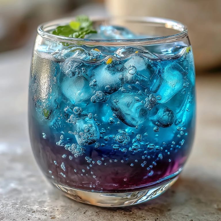 Refreshing Butterfly Pea Flower Lemonade in a glass, garnished with lemon and mint.