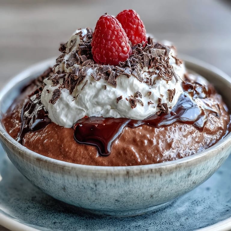 Creamy cottage cheese chocolate mousse topped with fresh berries on a spoon.
