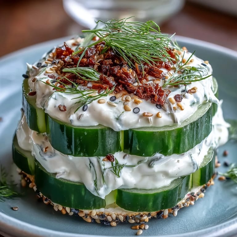 Tangy viral cucumber salad featuring a smooth cream cheese dressing and savory bagel topping.