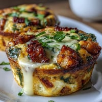 High-protein ham and veggie egg muffins baked golden with melty cheese and colorful vegetables for a nutritious breakfast.