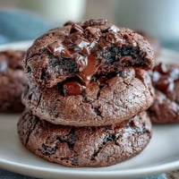 Warm, fudgy brownie mix cookies with glossy crinkled tops, perfect for quick chocolate desserts.  