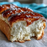 Fluffy Japanese milk bread loaf with golden crust, perfect for sandwiches or toast.  